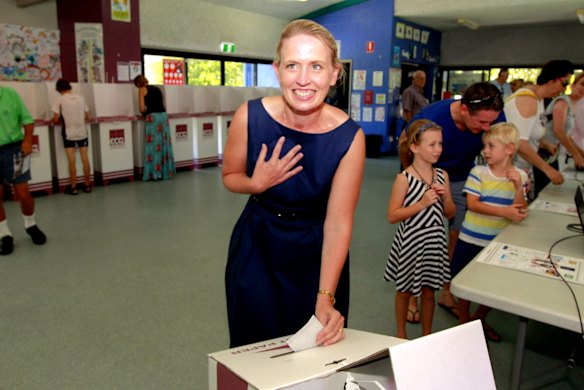 Opposition Candidate for Ashgrove, Kate Jones voting at The Gap State School, Brisbane.