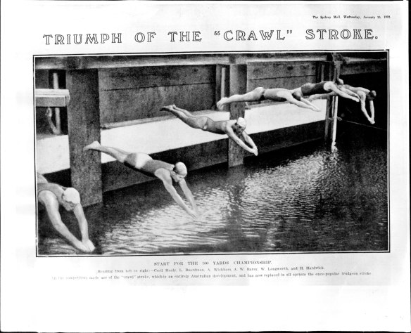 Trimph Of The “Crawl” Stroke -- Start for the 100 yards championship in 1912.