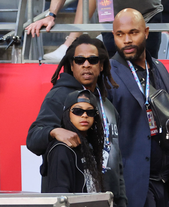 Rap great Jay-Z and daughter Blue Ivy Carter on hand to enjoy the big game.