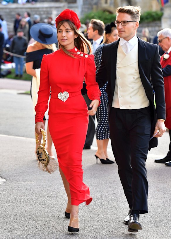 Emma Louise Connolly and Oliver Proudlock arrive for the wedding of Princess Eugenie of York and Jack Brooksbank.