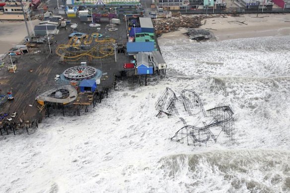 Aerial views shows the damage caused by Hurricane Sandy to the New Jersey coast taken during a search and rescue mission by 1-150 Assault Helicopter Battalion, New Jersey Army National Guard