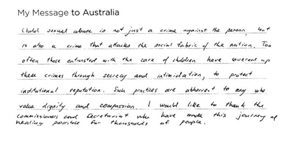 Message published in commemorative book