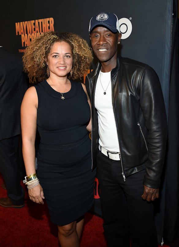 Actress Bridgid Coulter and actor Don Cheadle attend the SHOWTIME and HBO VIP Pre-Fight Party.