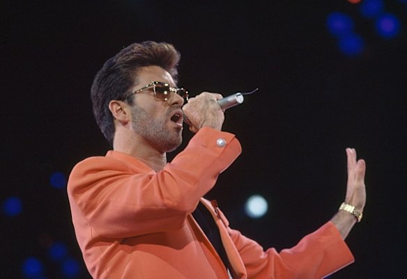 George Michael performing on stage during the Freddie Mercury Tribute Concert for Aids Awareness at Wembley Stadium in London on the 20th April, 1992. 