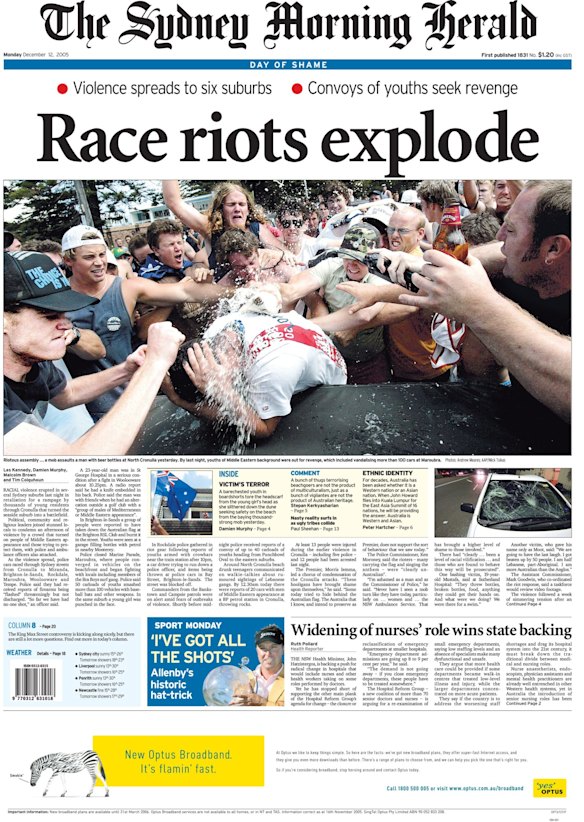 Front oage of The Sydney Morning Herald from December 12 2005
