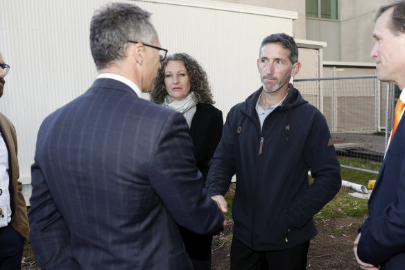 Aaron Cockman, father of four children that were murdered in WA, meets with Greens leader Senator Richard Di Natale at Parliament House in Canberra on  Wednesday.
