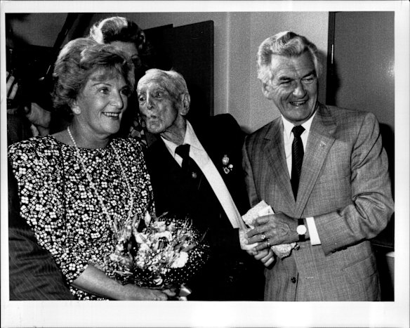 Prime Minister Bob Hawke and his wife Hazel meet Gallipoli veterans at the Concord Hospital including Jack Ryan, 95, of Empire Bay in March 1990. 