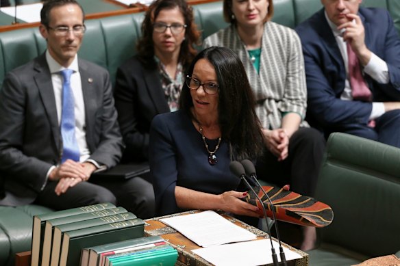 Linda Burney delivers her first speech at Parliament House.
