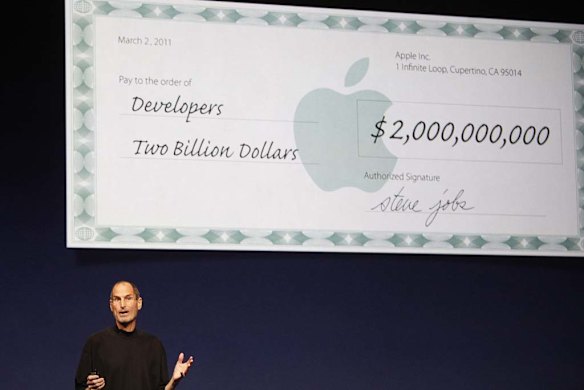 Tallking money ... Steve Jobs takes to the stage.