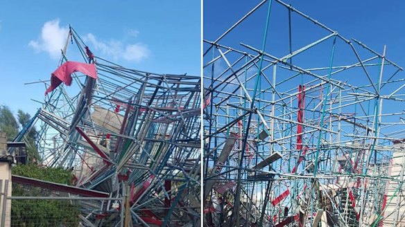 A scaffolding collapse captured in Scarborough.