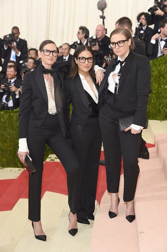 J. Crew creative director Jenna Lyons, Girls show runner Jenni Konner and Lena Dunham attend the "Manus x Machina: Fashion In An Age Of Technology" Costume Institute Gala at Metropolitan Museum of Art.