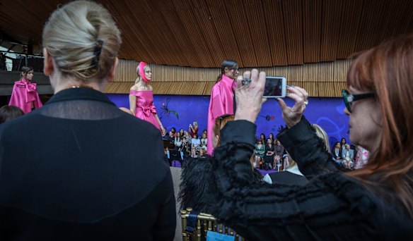 Models on the catwalk for Carla Zampatti's Spring/Summer 2015 collection showcase.