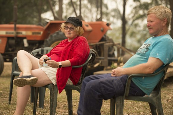 Congarinni property owners Owen and Helen Rushton have been watching the  bushfire as it approaches their property near Macksville in northern NSW.