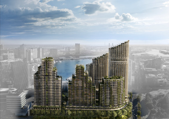 A render of Tim Gurner’s Elysium Fields development in Docklands.