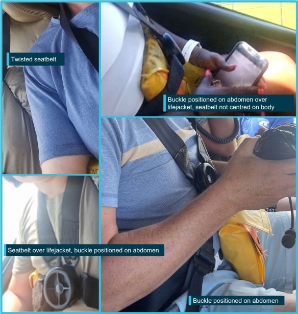 The  report into the crash shows examples of incorrect wearing of seatbelts.