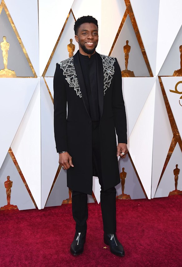Black Panther's Chadwick Boseman arrives at the Oscars.