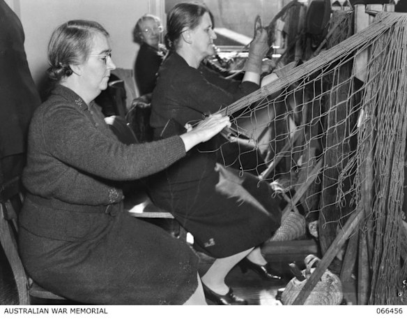 CWA members making camouflage netting for the war effort.