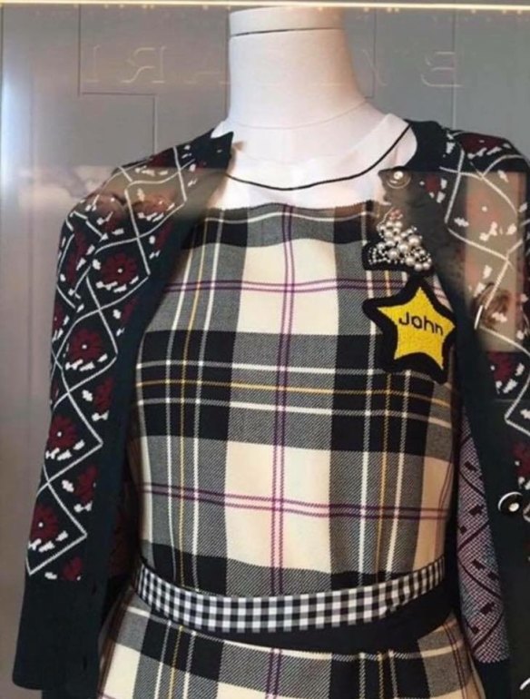 An image of a Miu Miu dress that was pulled from sale after complaints it resembled a yellow star worn by Jews in Nazi Germany. 