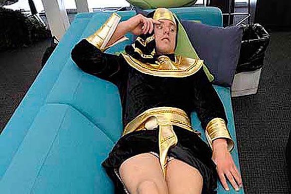 Collingwood footballer Cameron Wood during Mad Monday celebrations after the Magpies won their first premiership in 20 years against St Kilda. 