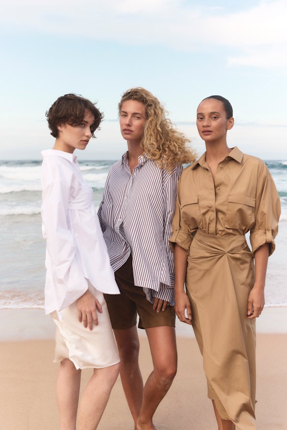 From left: Alma Ines bralette shirt and slip; Joseph shirt and leather shorts from Christensen Copenhagen; Max Mara shirt and skirt.