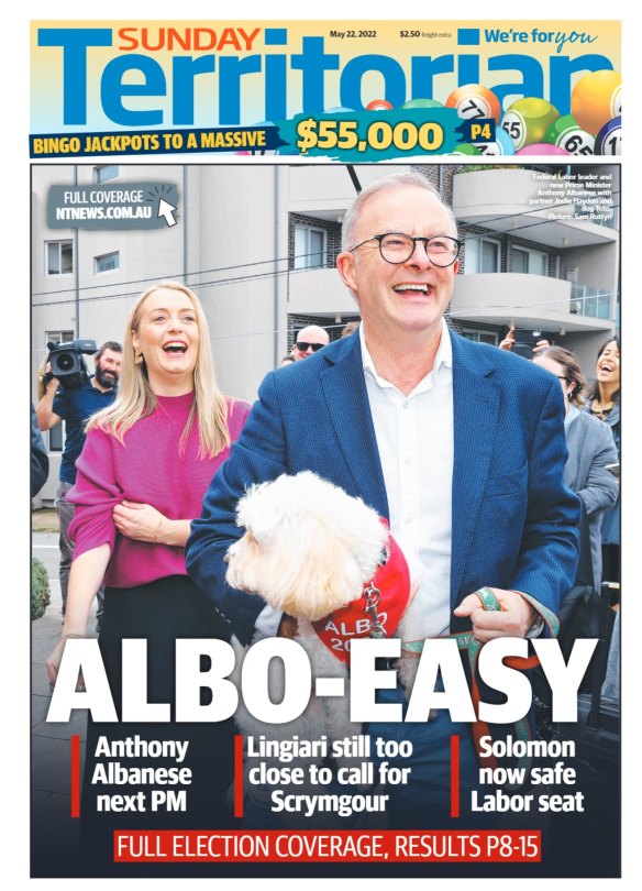 The front page of the Sunday Territorian.