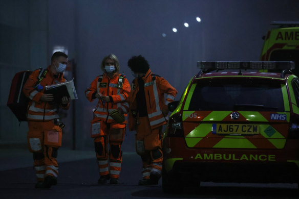 London Air Ambulance paramedics and leave The Royal London Hospital in Whitechapel on Sunday.