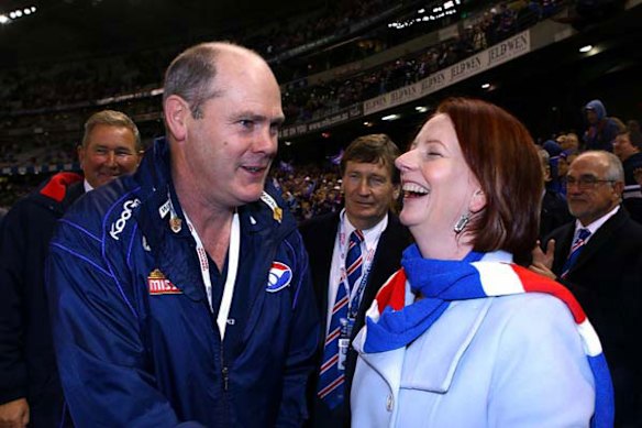 Bulldogs coach Rodney Eade with Julia Gillard.