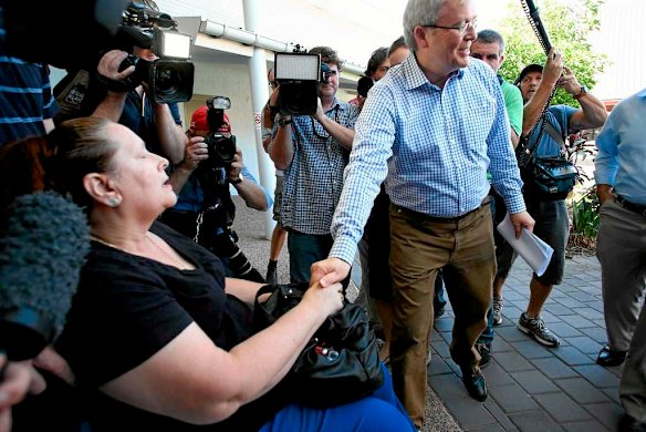 Dianne Day shakes hands with  Prime Minister Kevin Rudd at a GP Super Clinic in Palmerston.