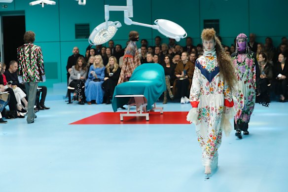 Models wear creations as part of the Gucci women's Fall/Winter 2018-2019 collection.