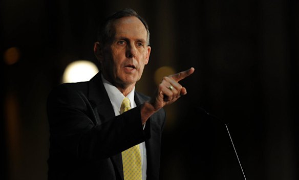 Bob Brown at a Melbourne Press Club luncheon after being greeted by protesters shouting "shame shame", November 2010.