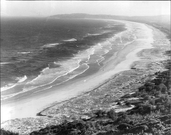 The glorious unspoiled beach at Byron Bay on February 12th, 1984.
