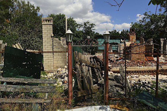 One of the homes destroyed by Russian shelling in the village of Yahidne.
