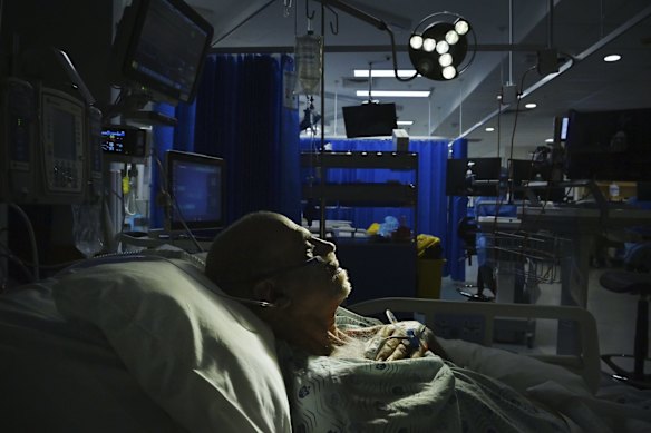 A COVID-19 positive patient in ICU at St Vincent's Hospital in Darlinghurst.