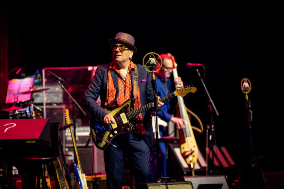 Elvis Costello plays at the Sydney Opera House, Sunday night.