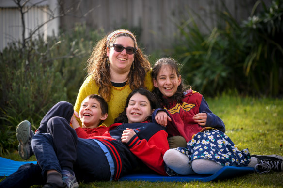 Brie Jones and three of her children, Tali (left), Kovi and Naomi. 