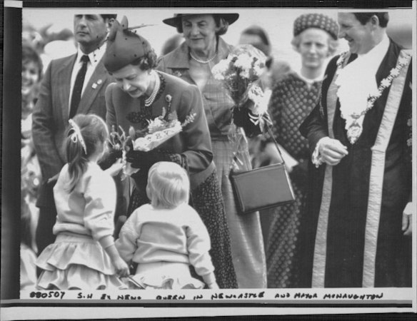 Queen in Newcastle and Mayor McNaughton on May 7, 1988.