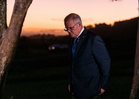 Australian Prime Minister Scott Morrison at Coolangatta Estate on the evening he announced the federal election. 