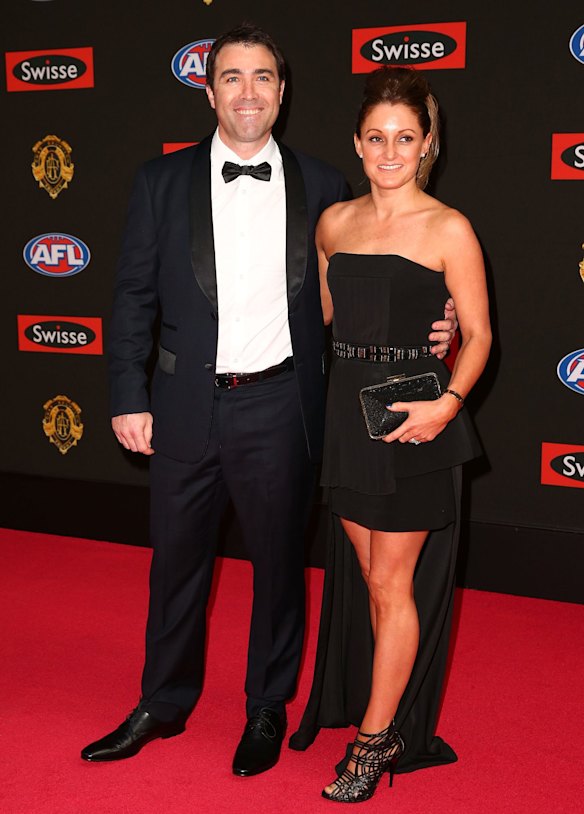 Brad Scott and Penny Scott arrive at the 2015 Brownlow Medal at Crown Palladium.