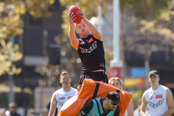 Making the leap: Magpies tall Billy Frampton will return to the team for Saturday’s grand final.