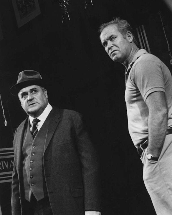 Max Gillies and Gary Sweet on stage in "The Club".