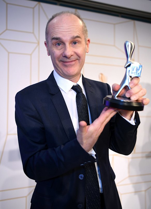 Tom Gleisner, presenter of Have You Been Paying Attention?, poses with his Logie for the Most Popular Comedy Program.
