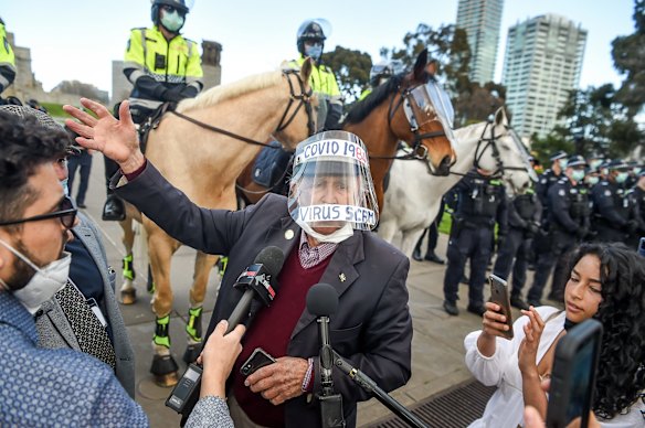 Anti Lockdown Rally Melbourne at the Shrine. Melburnians fed up with Victoria's Stage Four lockdown restrictions protest in defiance of the emergency laws.
