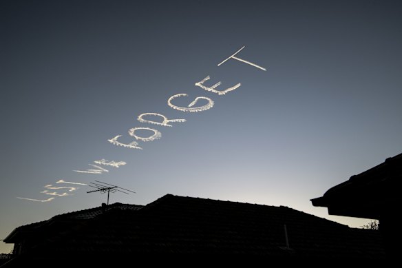Sky writing over Beverley Hills on Anzac Day.