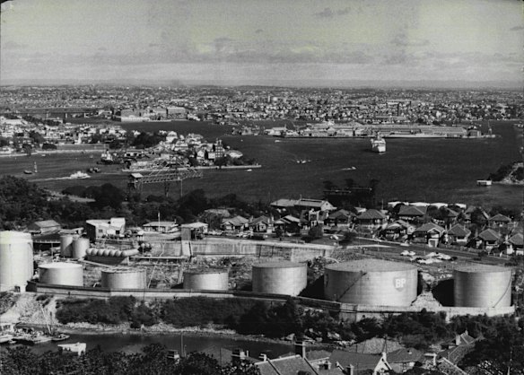 Berry's Bay showing BP storage silos. September 19, 1961.