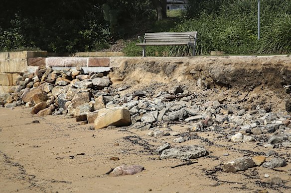 Erosion and damage to the shoreline at Queenscliff.