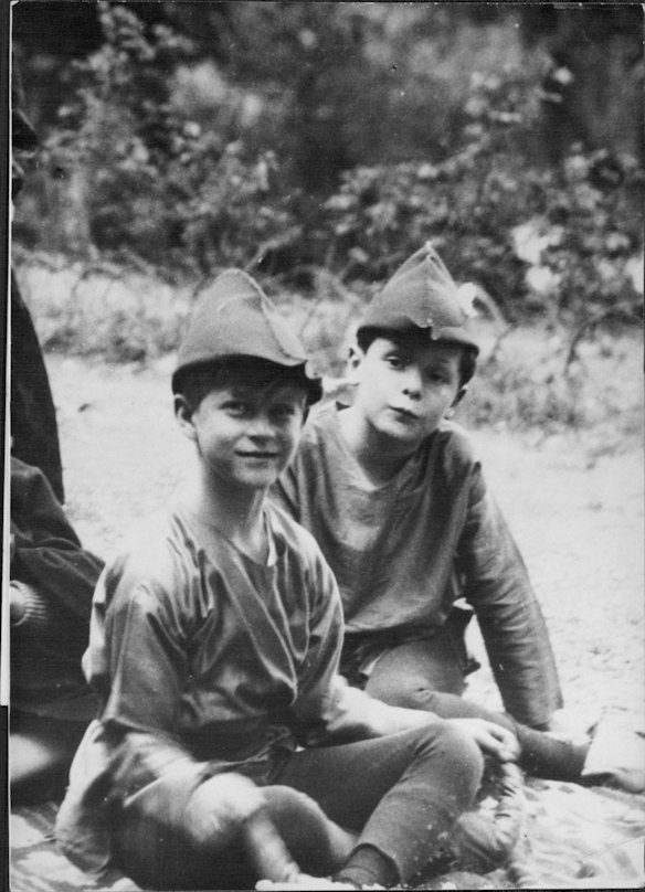 Prince Philip (foreground) with Lawrence Sperry, grandson of the inventor of the Sperry Gyroscope, in a Robin Hood Play at school. 