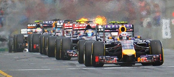 Australian Daniel Ricciardo in a Red Bull at the start line.