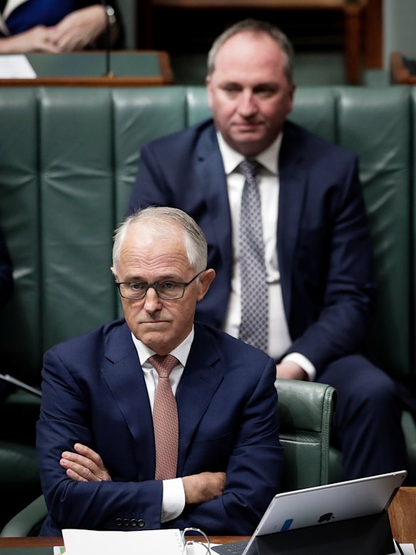 February 7, 2018: Barnaby Joyce and Malcolm Turnbull take their seats for Question Time as debate rages about the Deputy Prime Minister's affair.