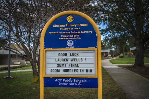 Giralang Primary school. The school where Olympic 400 meter hurdler teaches excitedly watches her compete in the semi-final event at the Rio Olympic games.