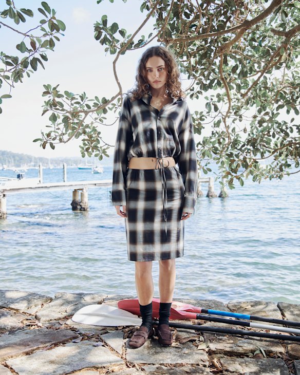Bassike shirt, $395, and skirt, $295. 
Senso “Astro II” loafers, $249.